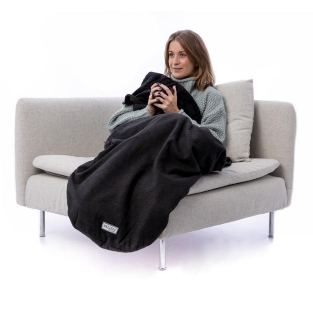 GEMÜTLICH | Fleece-Decke mit Fußtasche | Dunkelgrau